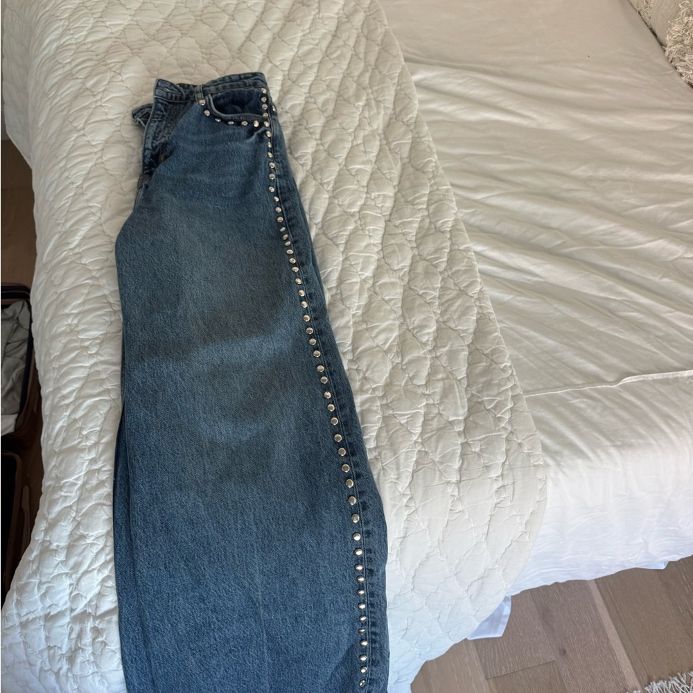 Reformation Blue Studded Straight Leg Jeans - Picture 4 of 5